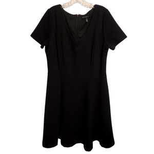 WHBM | Women's Classic Black V-Neck Fit & Flare Short Sleeve Dress (Size XL)